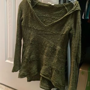 Army green.  Thin. Sweater.  Anthropologie